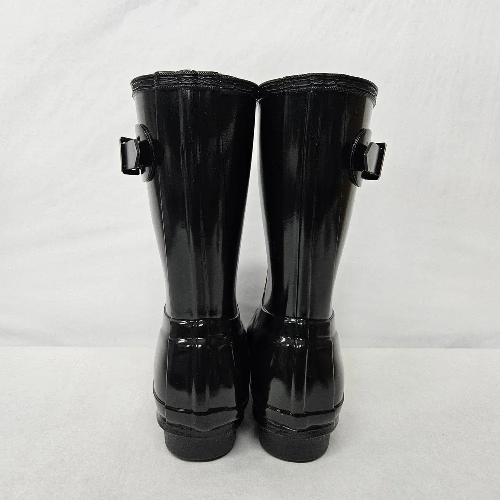 Hunter Original Short Gloss Rain Boots‎ WFS1000RGL Black Women's Size 6